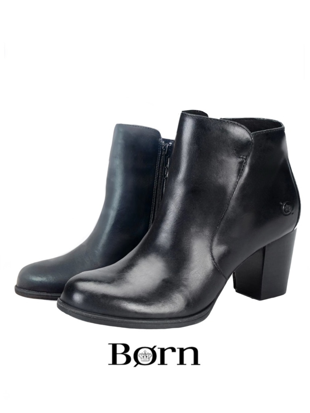 Born Alter Zippered Bootie / Ankle Boots, Black Leather Sz 7/37. EUC.